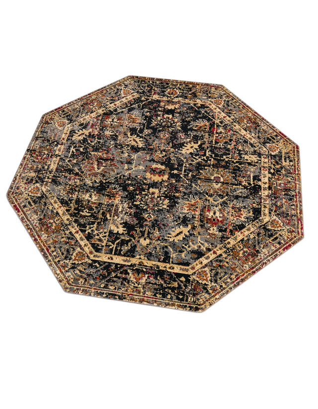 Black 7' 10 x 7' 10 Saturn Octagon Area Rug Stain Resistant Easy Clean Classic Vintage Design Durable Carpet for Affordable Home Interiors for Sale at Rug Engine