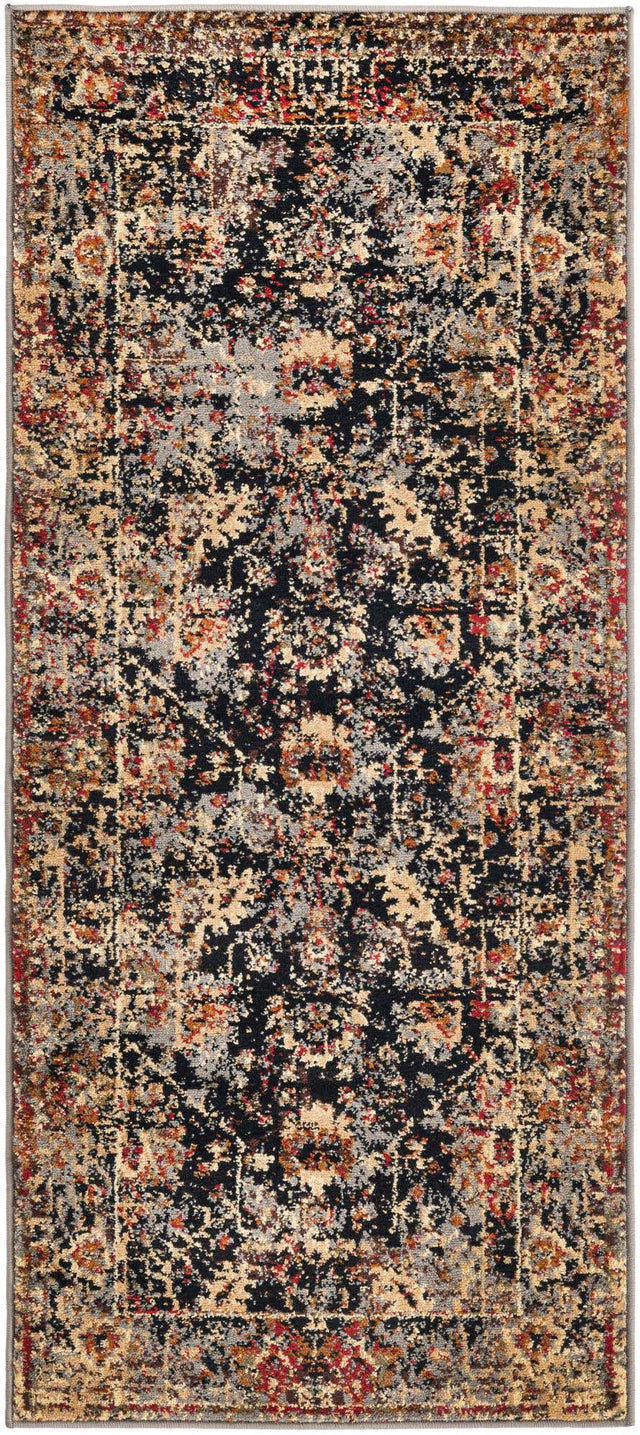 Black 2' x 5' 1 Saturn Runner Area Rug Stain Resistant Easy Clean Classic Vintage Design Durable Carpet for Affordable Home Interiors for Sale at Rug Engine