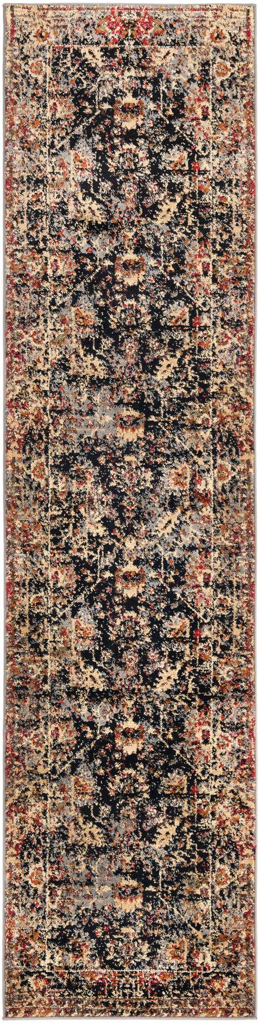 Black 2' x 9' Saturn Runner Area Rug Stain Resistant Easy Clean Classic Vintage Design Durable Carpet for Affordable Home Interiors for Sale at Rug Engine