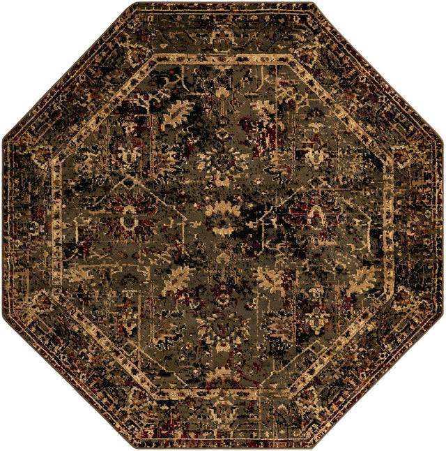 Green 7' 10 x 7' 10 Saturn Octagon Area Rug Stain Resistant Easy Clean Classic Vintage Design Durable Carpet for Affordable Home Interiors for Sale at Rug Engine