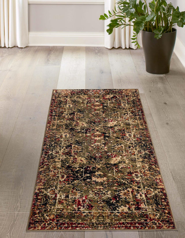 Green 2' 7 x 14' 1 Saturn Runner Area Rug Stain Resistant Easy Clean Classic Vintage Design Durable Carpet for Affordable Home Interiors for Sale at Rug Engine