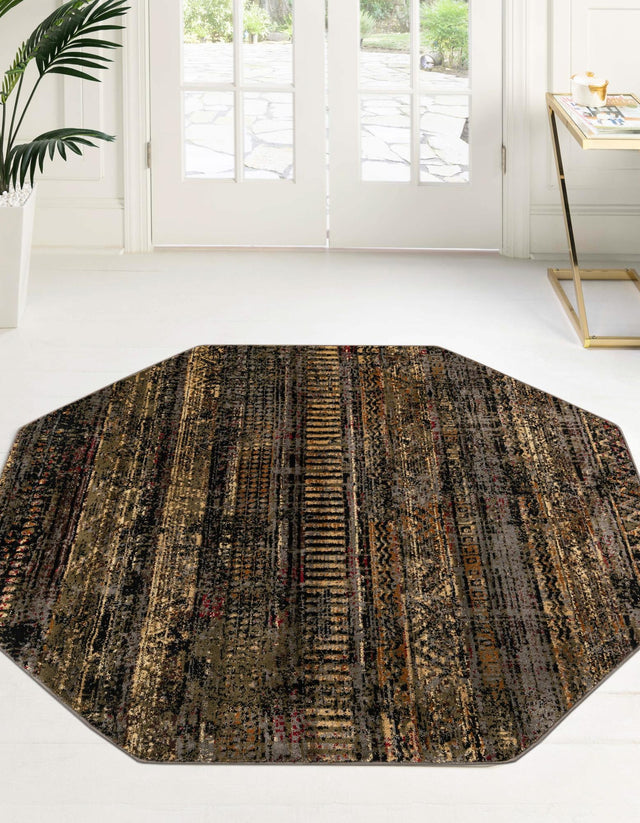 Blue 7' 10 x 7' 10 Saturn Octagon Area Rug Stain Resistant Easy Clean Classic Vintage Design Durable Carpet for Affordable Home Interiors for Sale at Rug Engine