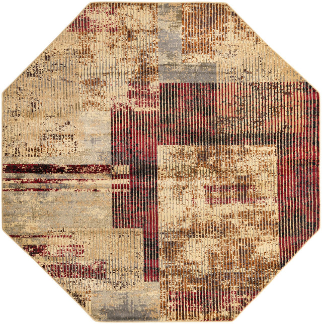 Multicolor 8' x 8' Saturn Octagon Area Rug Stain Resistant Easy Clean Classic Vintage Design Durable Carpet for Affordable Home Interiors for Sale at Rug Engine