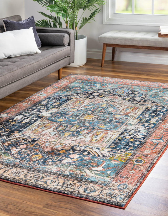 Washable Multicolor 4' 4 x 6' Medina Rectangle Area Rug Easy to Clean Stain Resistant & Durable Polyester Classic Carpet for Home Decor & Design for Sale at Rug Engine