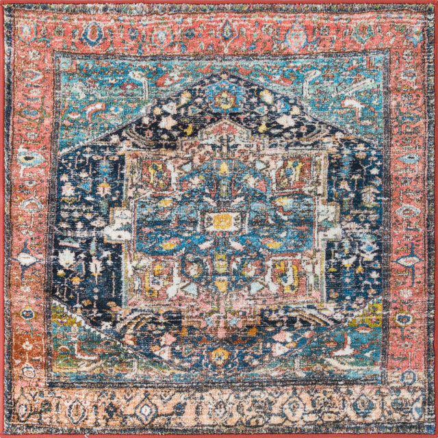 Washable Multicolor 3' 3 x 3' 3 Medina Square Area Rug Easy to Clean Stain Resistant & Durable Polyester Classic Carpet for Home Decor & Design for Sale at Rug Engine