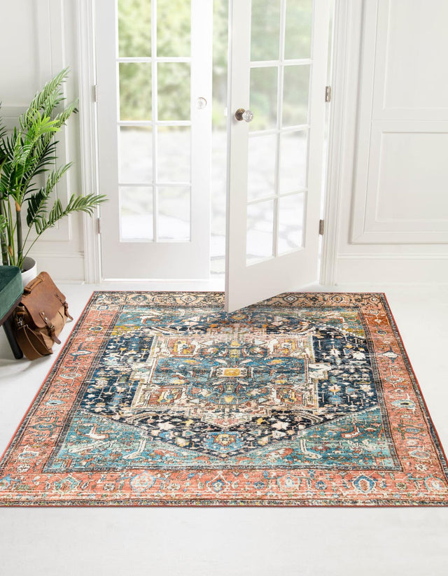 Washable Multicolor 7' 10 x 7' 10 Medina Square Area Rug Easy to Clean Stain Resistant & Durable Polyester Classic Carpet for Home Decor & Design for Sale at Rug Engine