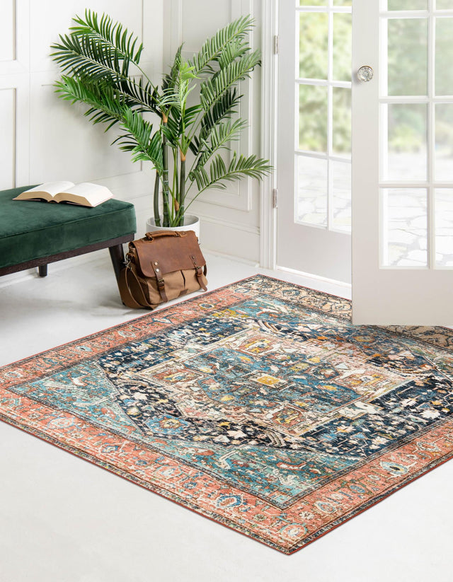 Washable Multicolor 7' 10 x 7' 10 Medina Square Area Rug Easy to Clean Stain Resistant & Durable Polyester Classic Carpet for Home Decor & Design for Sale at Rug Engine