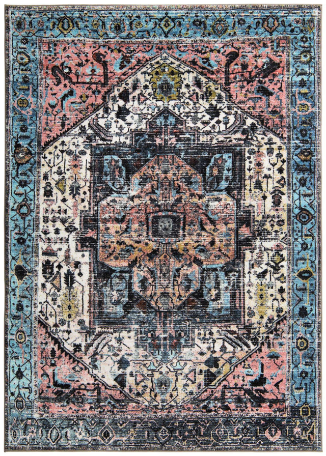 Washable Powder Blue 6' 7 x 9' Medina Rectangle Area Rug Easy to Clean Stain Resistant & Durable Polyester Classic Carpet for Home Decor & Design for Sale at Rug Engine