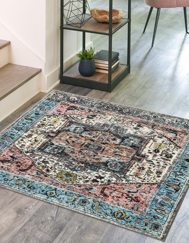Washable Powder Blue 5' 3 x 5' 3 Medina Square Area Rug Easy to Clean Stain Resistant & Durable Polyester Classic Carpet for Home Decor & Design for Sale at Rug Engine