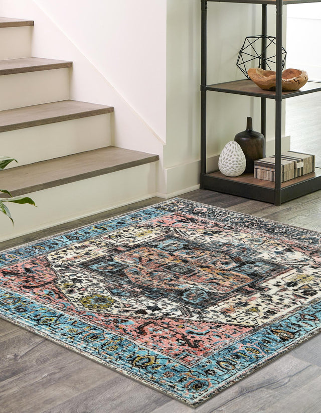 Washable Powder Blue 3' 3 x 3' 3 Medina Square Area Rug Easy to Clean Stain Resistant & Durable Polyester Classic Carpet for Home Decor & Design for Sale at Rug Engine