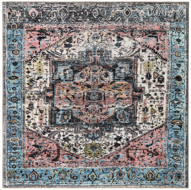 Washable Powder Blue 5' 3 x 5' 3 Medina Square Area Rug Easy to Clean Stain Resistant & Durable Polyester Classic Carpet for Home Decor & Design for Sale at Rug Engine