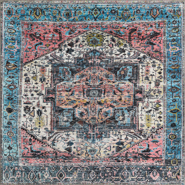 Washable Powder Blue 7' 10 x 7' 10 Medina Square Area Rug Easy to Clean Stain Resistant & Durable Polyester Classic Carpet for Home Decor & Design for Sale at Rug Engine