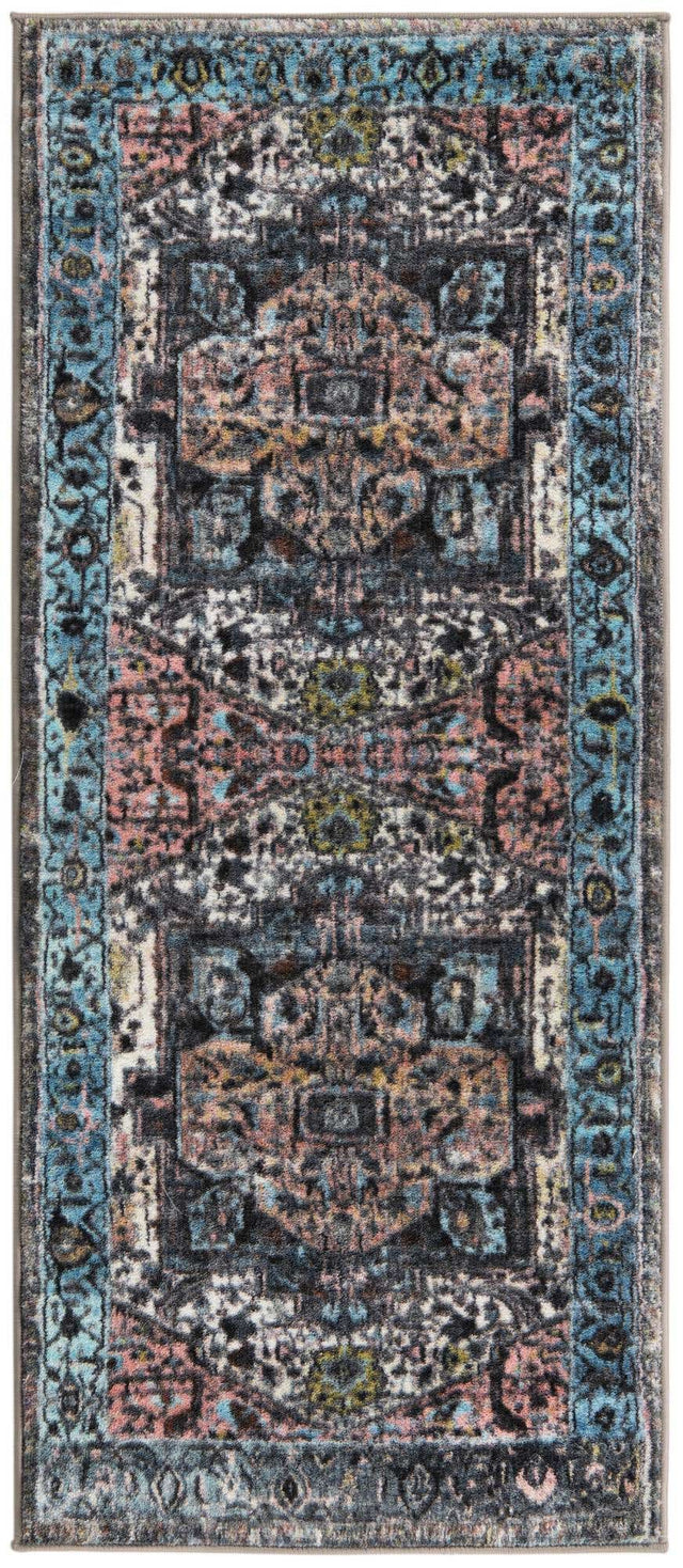 Washable Powder Blue 2' 2 x 5' Medina Runner Area Rug Easy to Clean Stain Resistant & Durable Polyester Classic Carpet for Home Decor & Design for Sale at Rug Engine