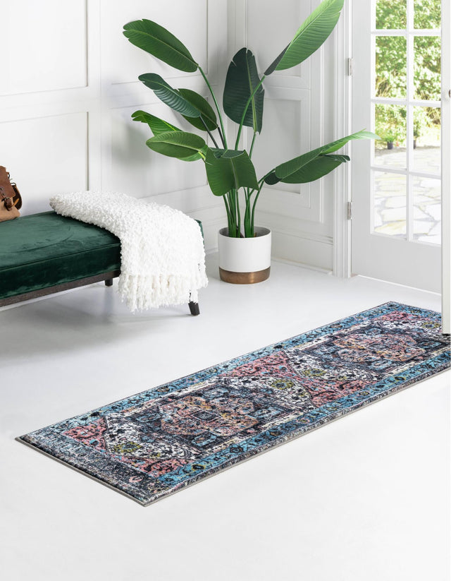 Washable Powder Blue 2' 2 x 6' Medina Runner Area Rug Easy to Clean Stain Resistant & Durable Polyester Classic Carpet for Home Decor & Design for Sale at Rug Engine