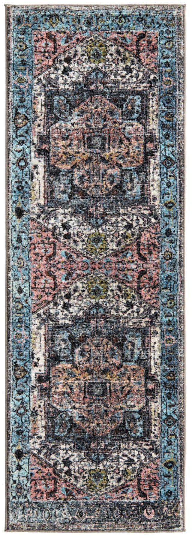 Washable Powder Blue 2' 2 x 6' Medina Runner Area Rug Easy to Clean Stain Resistant & Durable Polyester Classic Carpet for Home Decor & Design for Sale at Rug Engine