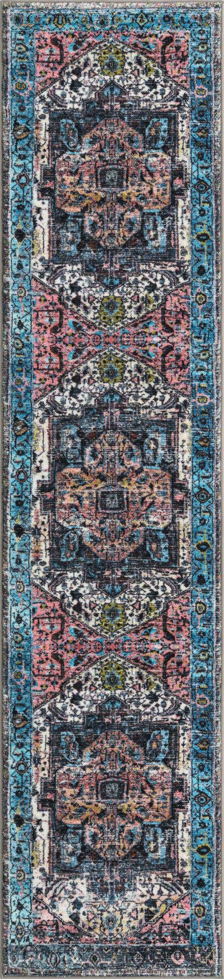 Washable Powder Blue 2' 2 x 10' Medina Runner Area Rug Easy to Clean Stain Resistant & Durable Polyester Classic Carpet for Home Decor & Design for Sale at Rug Engine