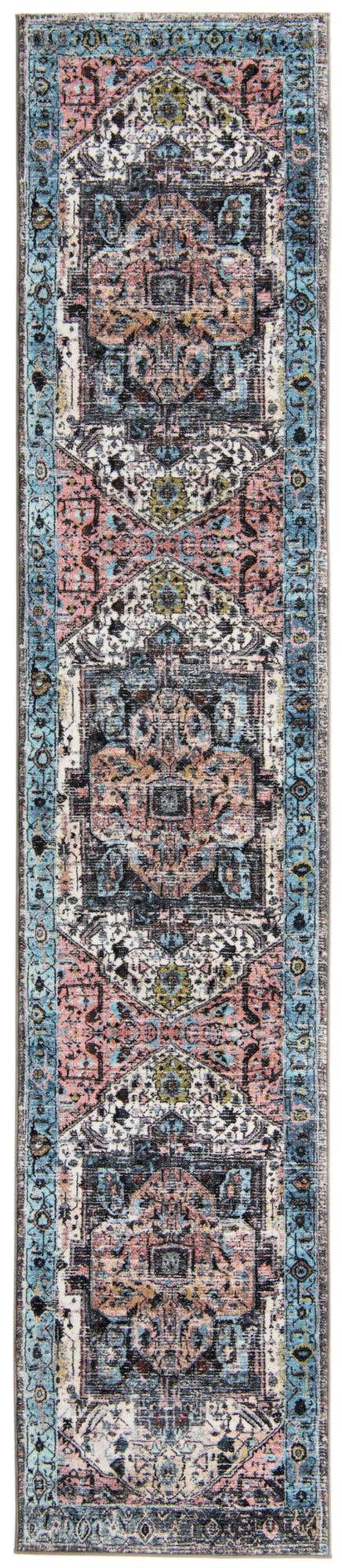 Washable Powder Blue 2' 7 x 13' Medina Runner Area Rug Easy to Clean Stain Resistant & Durable Polyester Classic Carpet for Home Decor & Design for Sale at Rug Engine