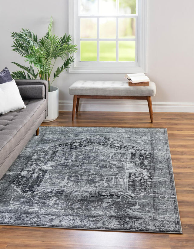 Washable Steel Gray 5' 3 x 7' 9 Medina Rectangle Area Rug Easy to Clean Stain Resistant & Durable Polyester Classic Carpet for Home Decor & Design for Sale at Rug Engine