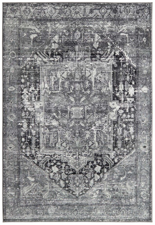 Washable Steel Gray 5' 3 x 7' 9 Medina Rectangle Area Rug Easy to Clean Stain Resistant & Durable Polyester Classic Carpet for Home Decor & Design for Sale at Rug Engine