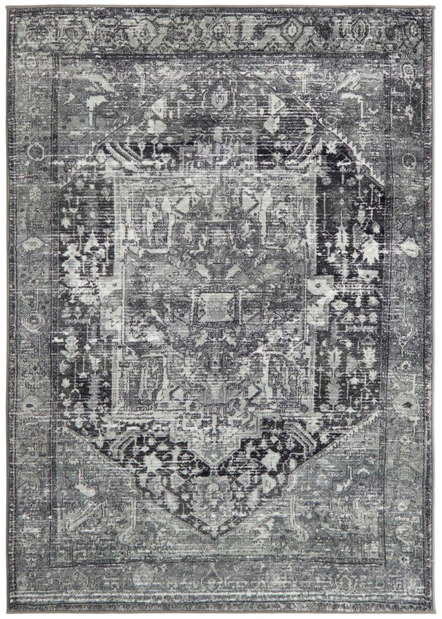 Washable Steel Gray 4' 4 x 6' Medina Rectangle Area Rug Easy to Clean Stain Resistant & Durable Polyester Classic Carpet for Home Decor & Design for Sale at Rug Engine