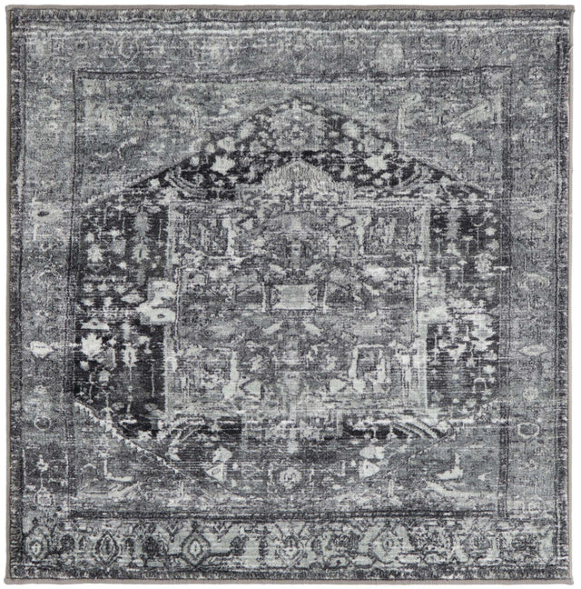 Washable Steel Gray 3' 3 x 3' 3 Medina Square Area Rug Easy to Clean Stain Resistant & Durable Polyester Classic Carpet for Home Decor & Design for Sale at Rug Engine