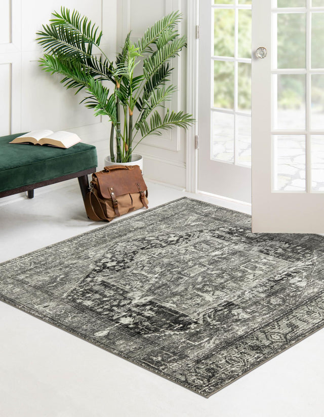 Washable Steel Gray 3' 3 x 3' 3 Medina Square Area Rug Easy to Clean Stain Resistant & Durable Polyester Classic Carpet for Home Decor & Design for Sale at Rug Engine