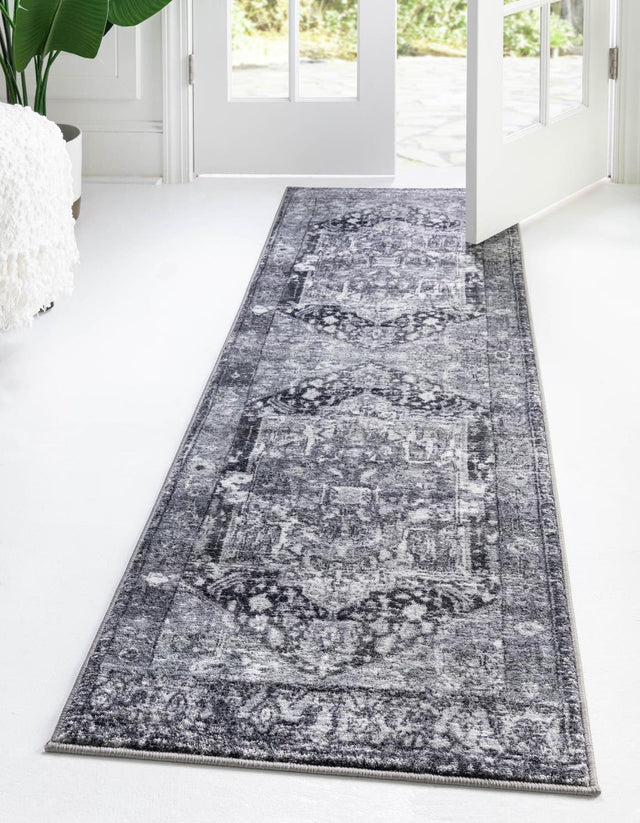 Washable Steel Gray 2' 2 x 5' Medina Runner Area Rug Easy to Clean Stain Resistant & Durable Polyester Classic Carpet for Home Decor & Design for Sale at Rug Engine