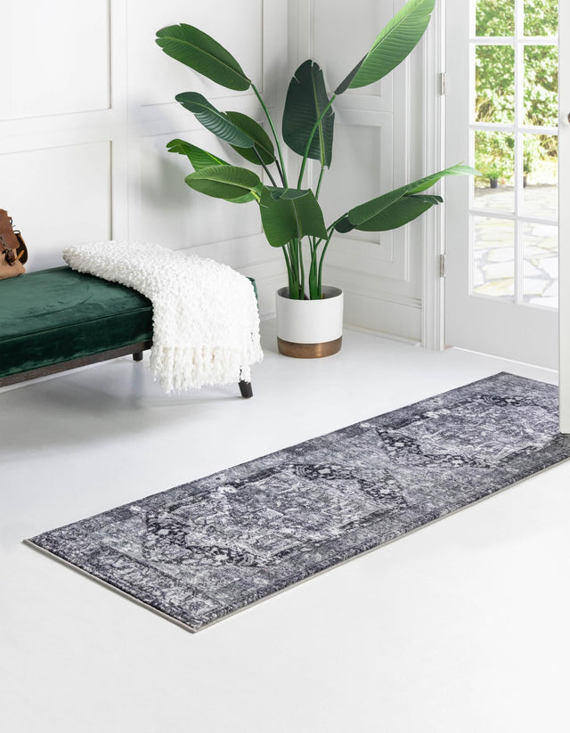 Washable Steel Gray 2' 2 x 5' Medina Runner Area Rug Easy to Clean Stain Resistant & Durable Polyester Classic Carpet for Home Decor & Design for Sale at Rug Engine