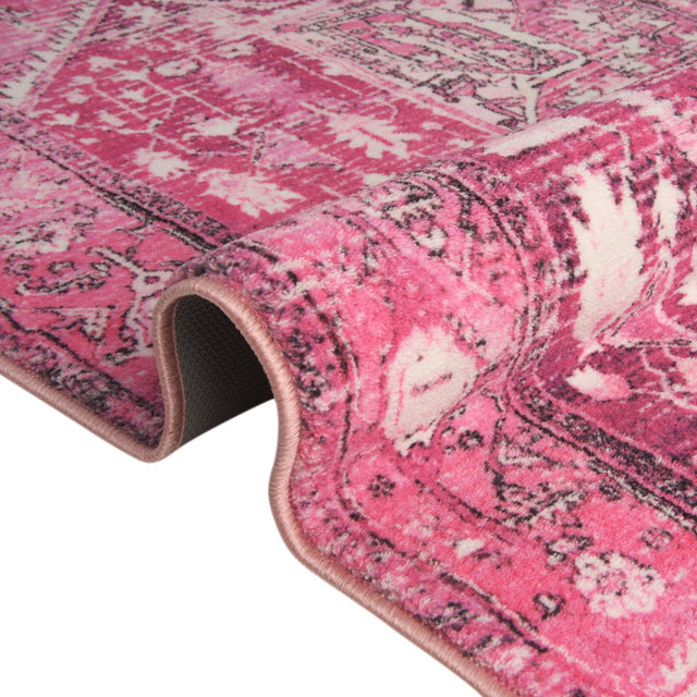 Washable Plumrose Pink 6' 7 x 9' Medina Rectangle Area Rug Easy to Clean Stain Resistant & Durable Polyester Classic Carpet for Home Decor & Design for Sale at Rug Engine