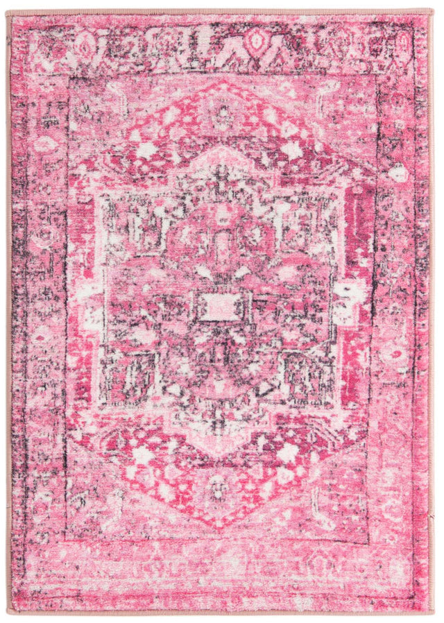 Washable Plumrose Pink 2' 2 x 3' Medina Rectangle Area Rug Easy to Clean Stain Resistant & Durable Polyester Classic Carpet for Home Decor & Design for Sale at Rug Engine