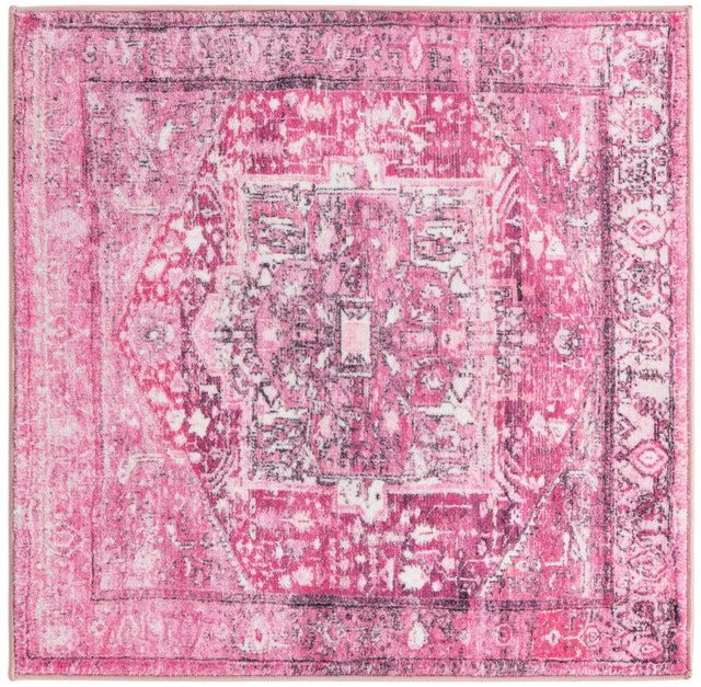 Washable Plumrose Pink 3' 3 x 3' 3 Medina Square Area Rug Easy to Clean Stain Resistant & Durable Polyester Classic Carpet for Home Decor & Design for Sale at Rug Engine