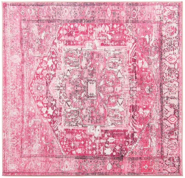 Washable Plumrose Pink 5' 3 x 5' 3 Medina Square Area Rug Easy to Clean Stain Resistant & Durable Polyester Classic Carpet for Home Decor & Design for Sale at Rug Engine