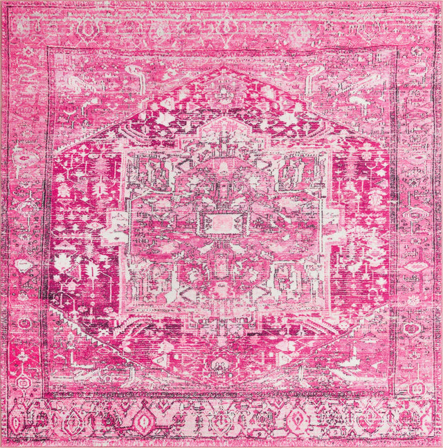 Washable Plumrose Pink 7' 10 x 7' 10 Medina Square Area Rug Easy to Clean Stain Resistant & Durable Polyester Classic Carpet for Home Decor & Design for Sale at Rug Engine