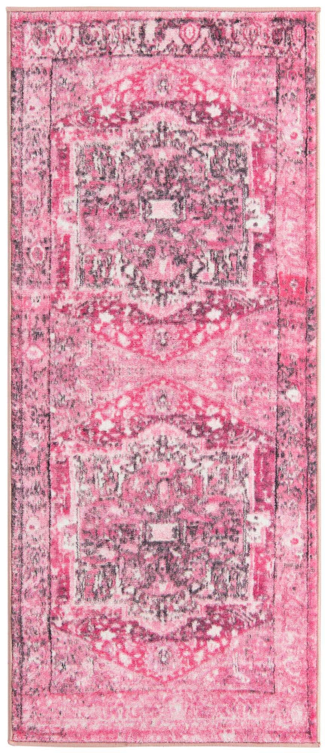 Washable Plumrose Pink 2' 2 x 5' Medina Runner Area Rug Easy to Clean Stain Resistant & Durable Polyester Classic Carpet for Home Decor & Design for Sale at Rug Engine