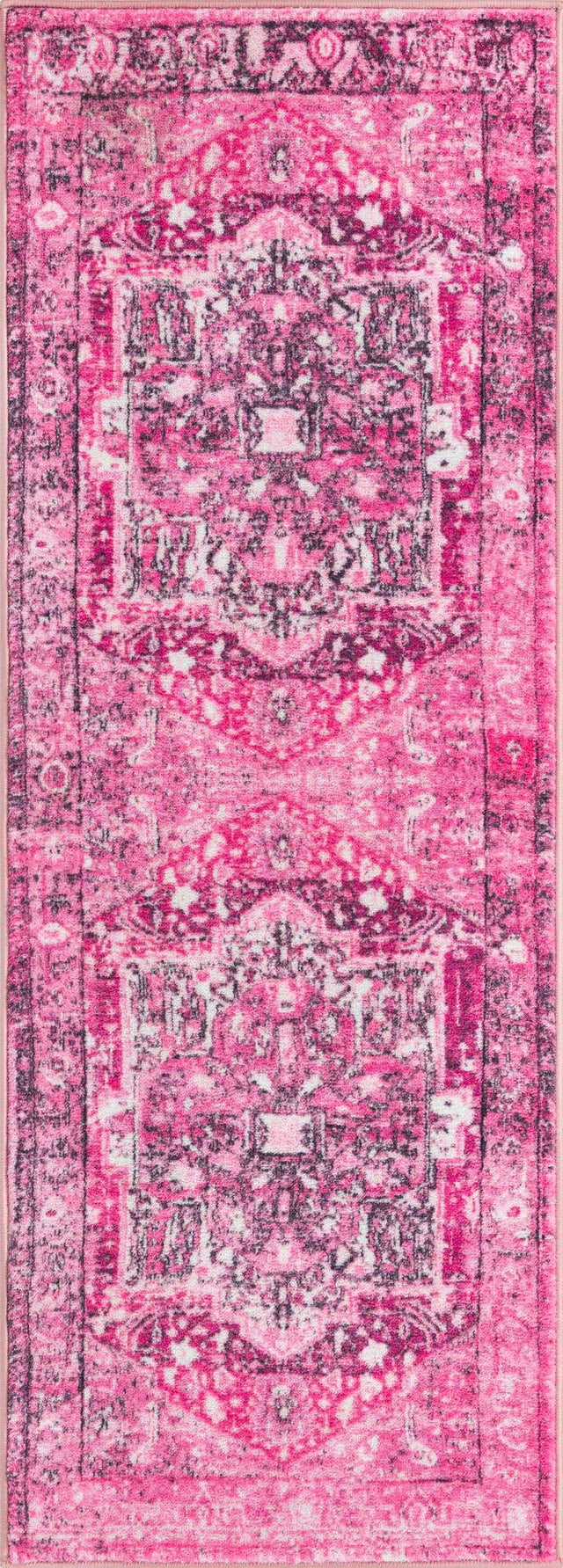 Washable Plumrose Pink 2' 2 x 6' Medina Runner Area Rug Easy to Clean Stain Resistant & Durable Polyester Classic Carpet for Home Decor & Design for Sale at Rug Engine