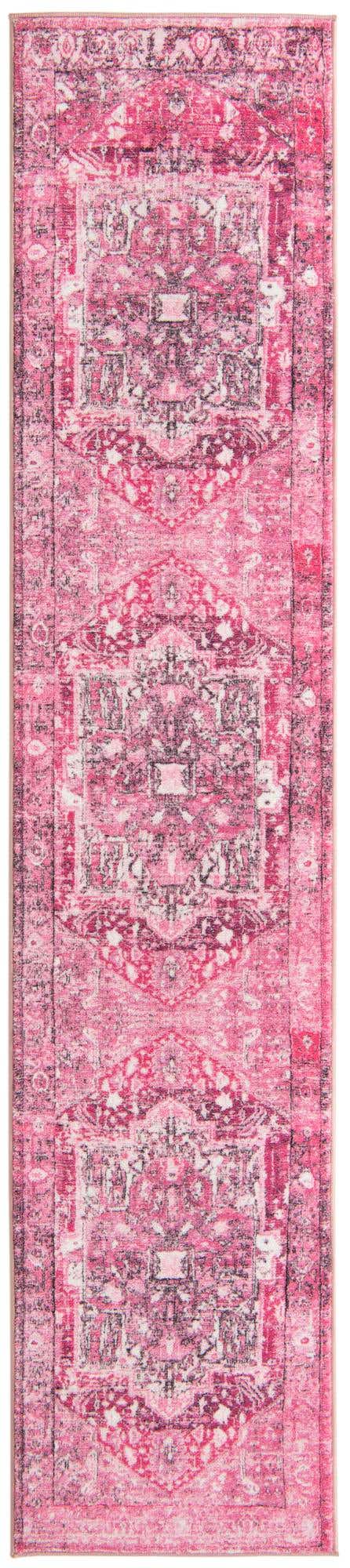 Washable Plumrose Pink 2' 2 x 10' Medina Runner Area Rug Easy to Clean Stain Resistant & Durable Polyester Classic Carpet for Home Decor & Design for Sale at Rug Engine