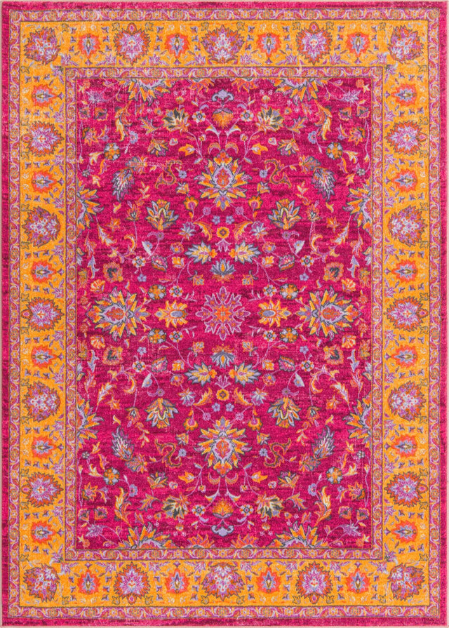 Washable Berry Pink 6' 7 x 9' Medina Rectangle Area Rug Easy to Clean Stain Resistant & Durable Polyester Classic Carpet for Home Decor & Design for Sale at Rug Engine