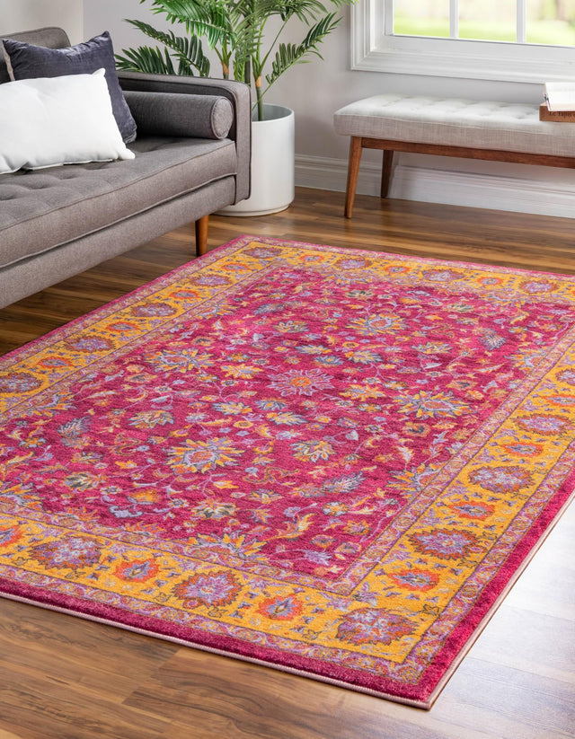Washable Berry Pink 7' 10 x 10' 4 Medina Rectangle Area Rug Easy to Clean Stain Resistant & Durable Polyester Classic Carpet for Home Decor & Design for Sale at Rug Engine