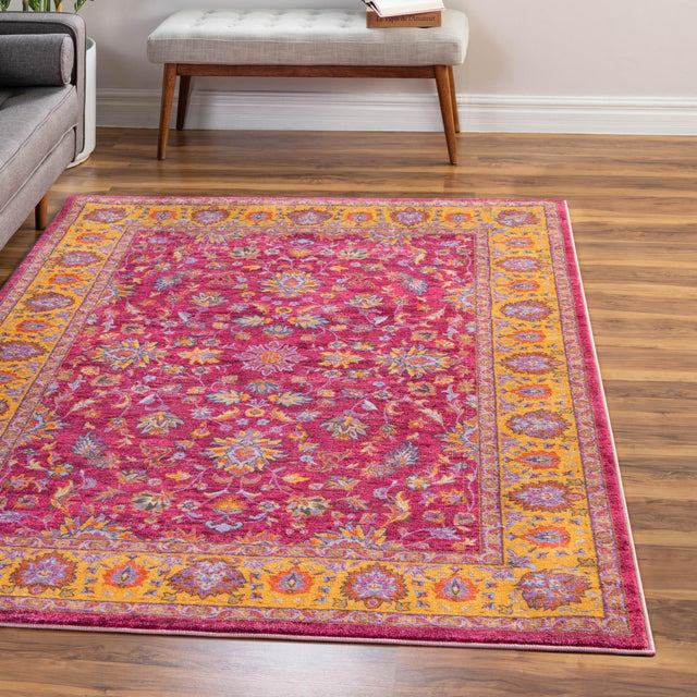 Washable Berry Pink 7' 10 x 10' 4 Medina Rectangle Area Rug Easy to Clean Stain Resistant & Durable Polyester Classic Carpet for Home Decor & Design for Sale at Rug Engine
