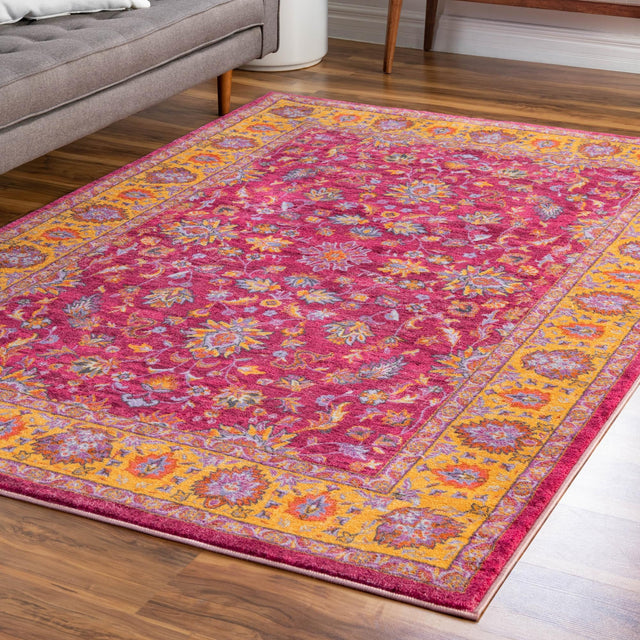 Washable Berry Pink 7' 10 x 10' 4 Medina Rectangle Area Rug Easy to Clean Stain Resistant & Durable Polyester Classic Carpet for Home Decor & Design for Sale at Rug Engine