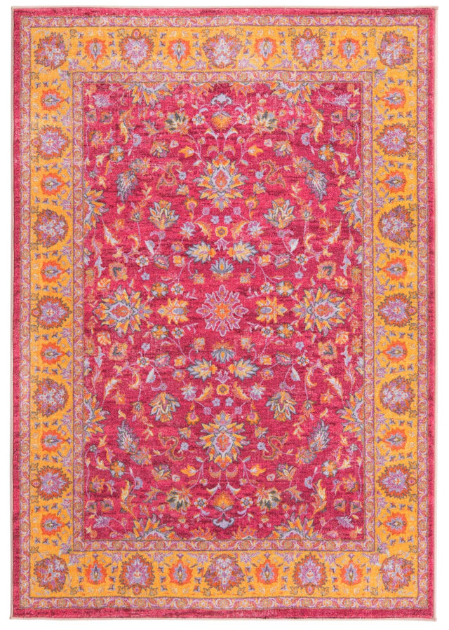 Washable Berry Pink 4' 4 x 6' Medina Rectangle Area Rug Easy to Clean Stain Resistant & Durable Polyester Classic Carpet for Home Decor & Design for Sale at Rug Engine