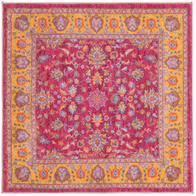 Washable Berry Pink 3' 3 x 3' 3 Medina Square Area Rug Easy to Clean Stain Resistant & Durable Polyester Classic Carpet for Home Decor & Design for Sale at Rug Engine