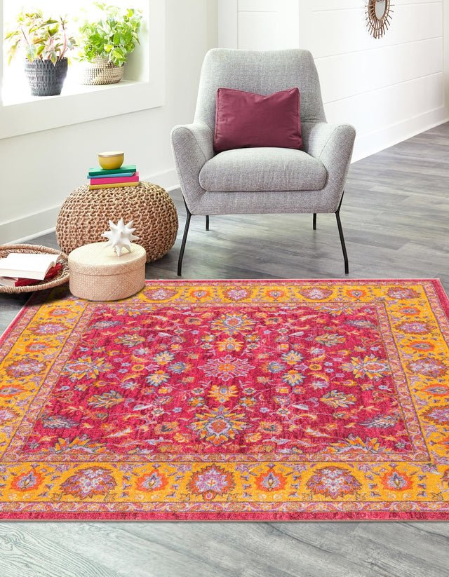 Washable Berry Pink 3' 3 x 3' 3 Medina Square Area Rug Easy to Clean Stain Resistant & Durable Polyester Classic Carpet for Home Decor & Design for Sale at Rug Engine