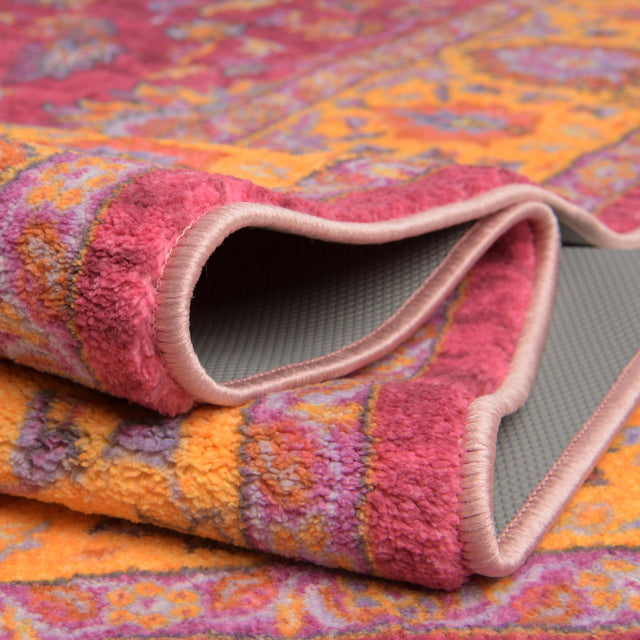 Washable Berry Pink 7' 10 x 7' 10 Medina Square Area Rug Easy to Clean Stain Resistant & Durable Polyester Classic Carpet for Home Decor & Design for Sale at Rug Engine