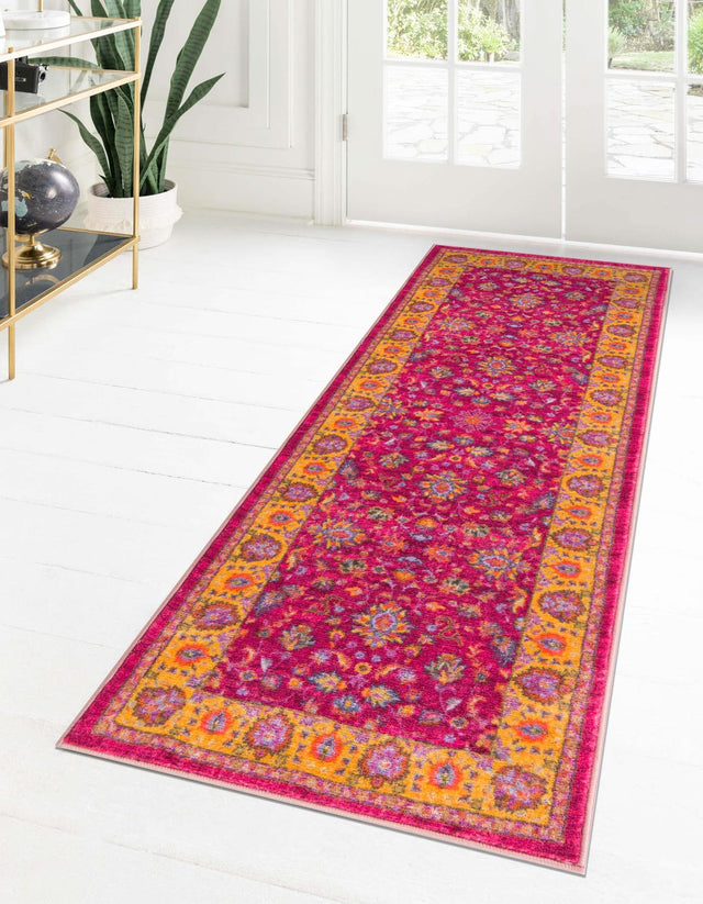 Washable Berry Pink 2' 7 x 13' Medina Runner Area Rug Easy to Clean Stain Resistant & Durable Polyester Classic Carpet for Home Decor & Design for Sale at Rug Engine