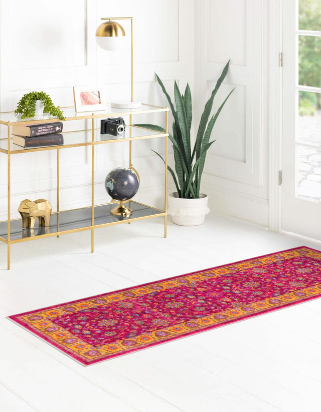 Washable Berry Pink 2' 2 x 5' Medina Runner Area Rug Easy to Clean Stain Resistant & Durable Polyester Classic Carpet for Home Decor & Design for Sale at Rug Engine