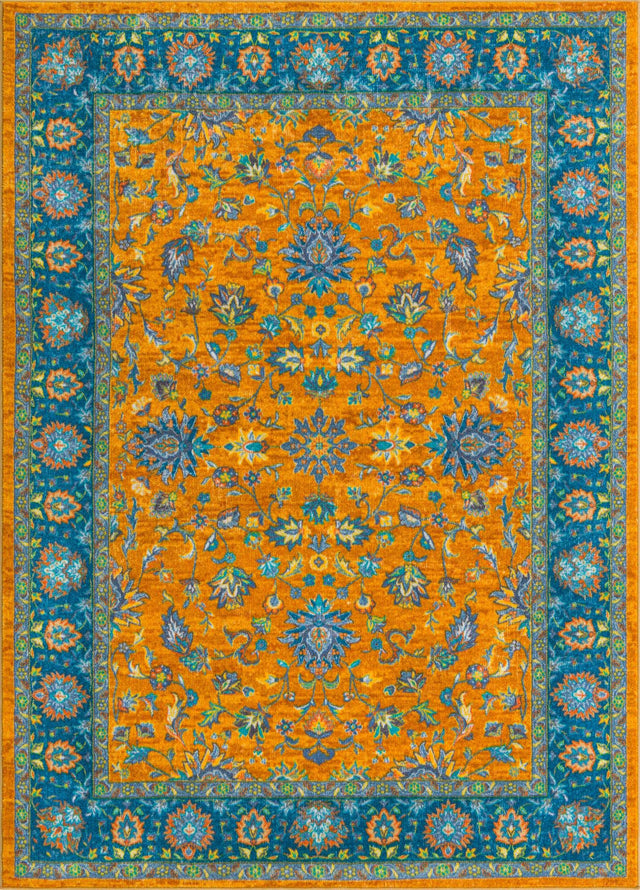 Washable Sunshine Yellow 6' 7 x 9' Medina Rectangle Area Rug Easy to Clean Stain Resistant & Durable Polyester Classic Carpet for Home Decor & Design for Sale at Rug Engine