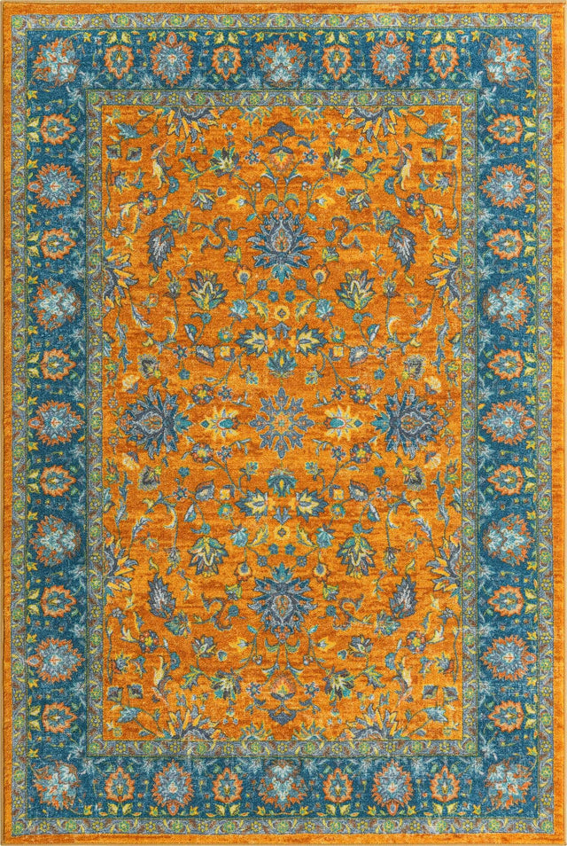 Washable Sunshine Yellow 5' 3 x 7' 9 Medina Rectangle Area Rug Easy to Clean Stain Resistant & Durable Polyester Classic Carpet for Home Decor & Design for Sale at Rug Engine