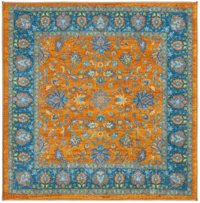 Washable Sunshine Yellow 3' 3 x 3' 3 Medina Square Area Rug Easy to Clean Stain Resistant & Durable Polyester Classic Carpet for Home Decor & Design for Sale at Rug Engine