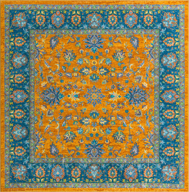 Washable Sunshine Yellow 7' 10 x 7' 10 Medina Square Area Rug Easy to Clean Stain Resistant & Durable Polyester Classic Carpet for Home Decor & Design for Sale at Rug Engine